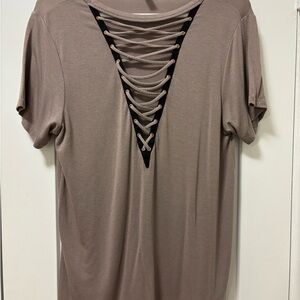 Express Tan Top with Black Lace-Up Back